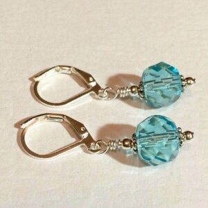 Aquamarine Quartz Rondelle & Silver Leverback Earrings Faceted Blue Dangles